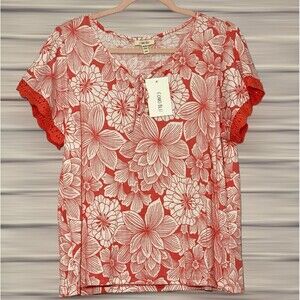 NWT - COMO BLU Stretch Lace Short Sleeves Women's Top Blouse - Size XL/TG